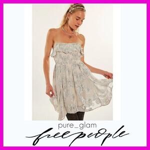 Free People mini dress metallic strapless floral design cocktail party